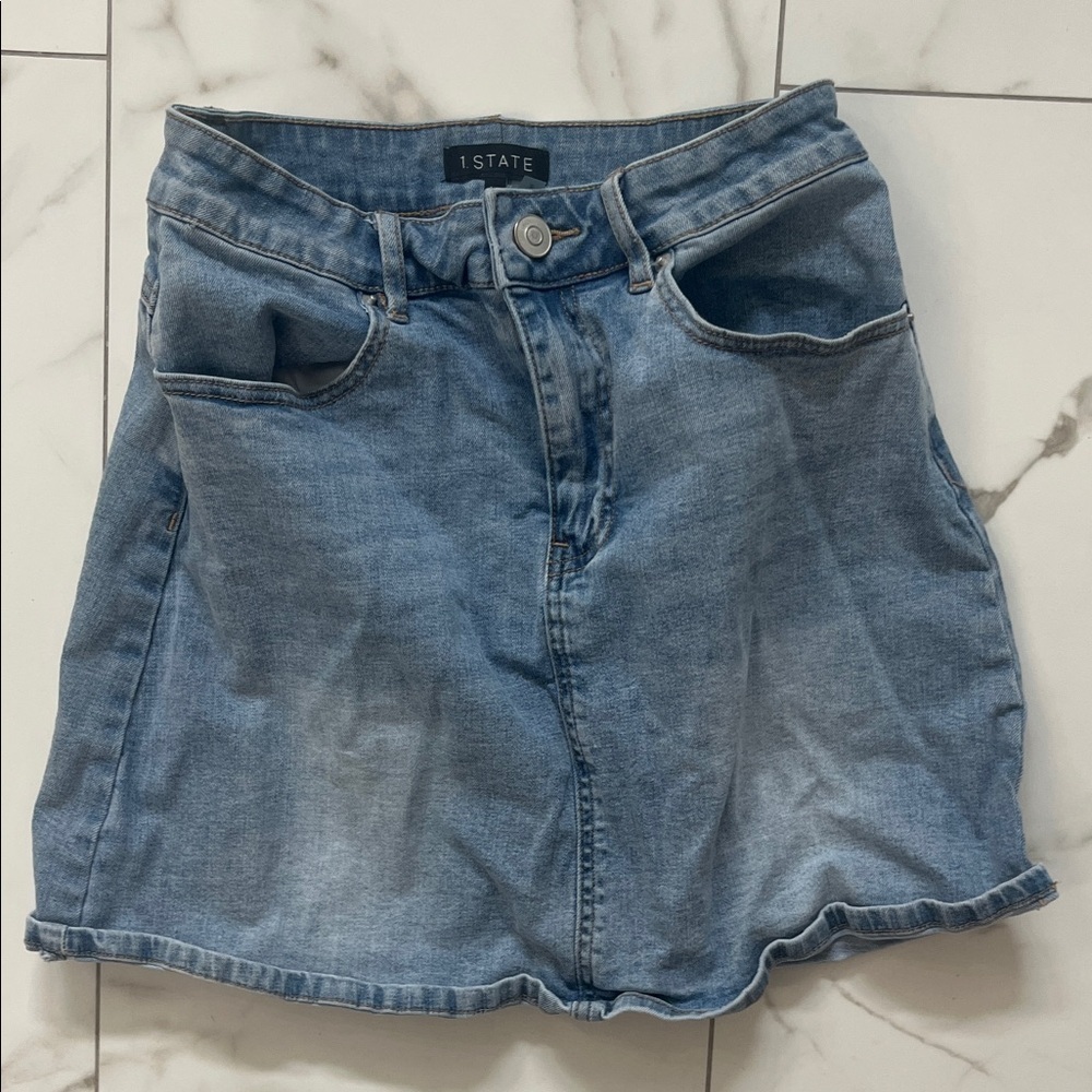 1. State Blue Denim Mini Skirt